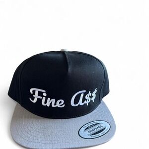 Black & grey snapback hat with custom white embroidery
